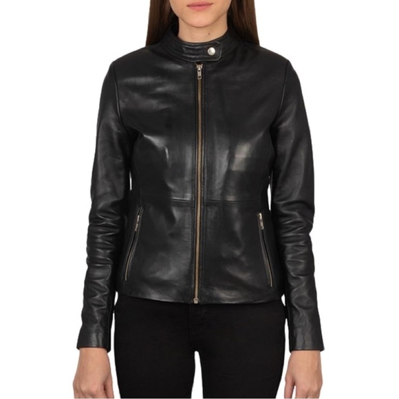 EXCELLED • Women’s Black Leather Biker Motorcycle Vintage Jacket - Picture 2 of 9